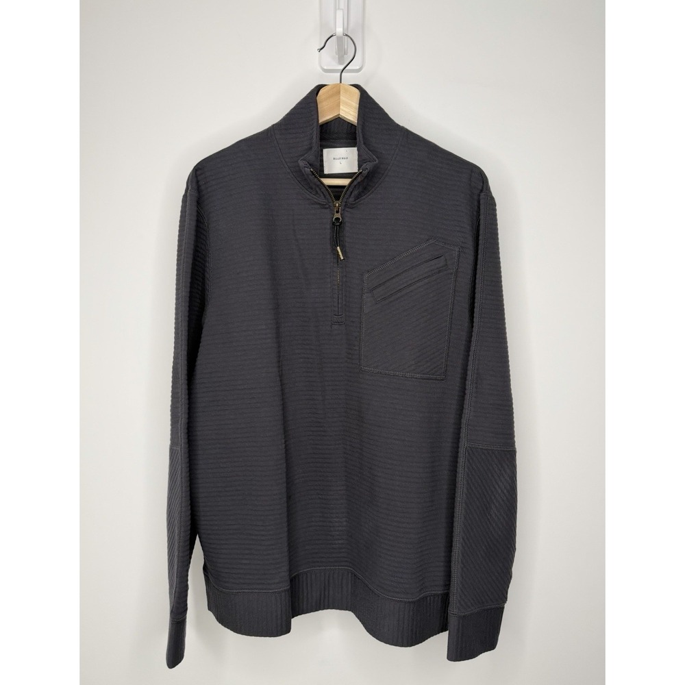 Billy Reid Quarter Zip Sweater Mens Large Gray Ribbed Mock Neck Pullover Casual
